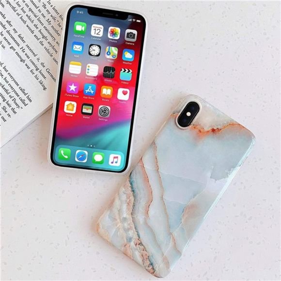 iPhone Xs Max, Luxury Grey Marble Silicone Protective Phone Case - Picture 3 of 6